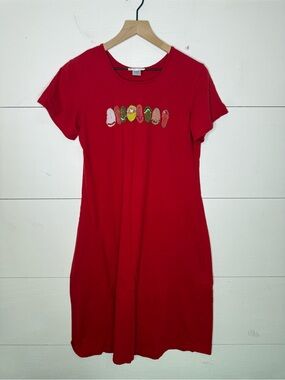 Desert Jems • Red Casual Short Sleeve Beaded Flip Flop Design Dress Size Medium